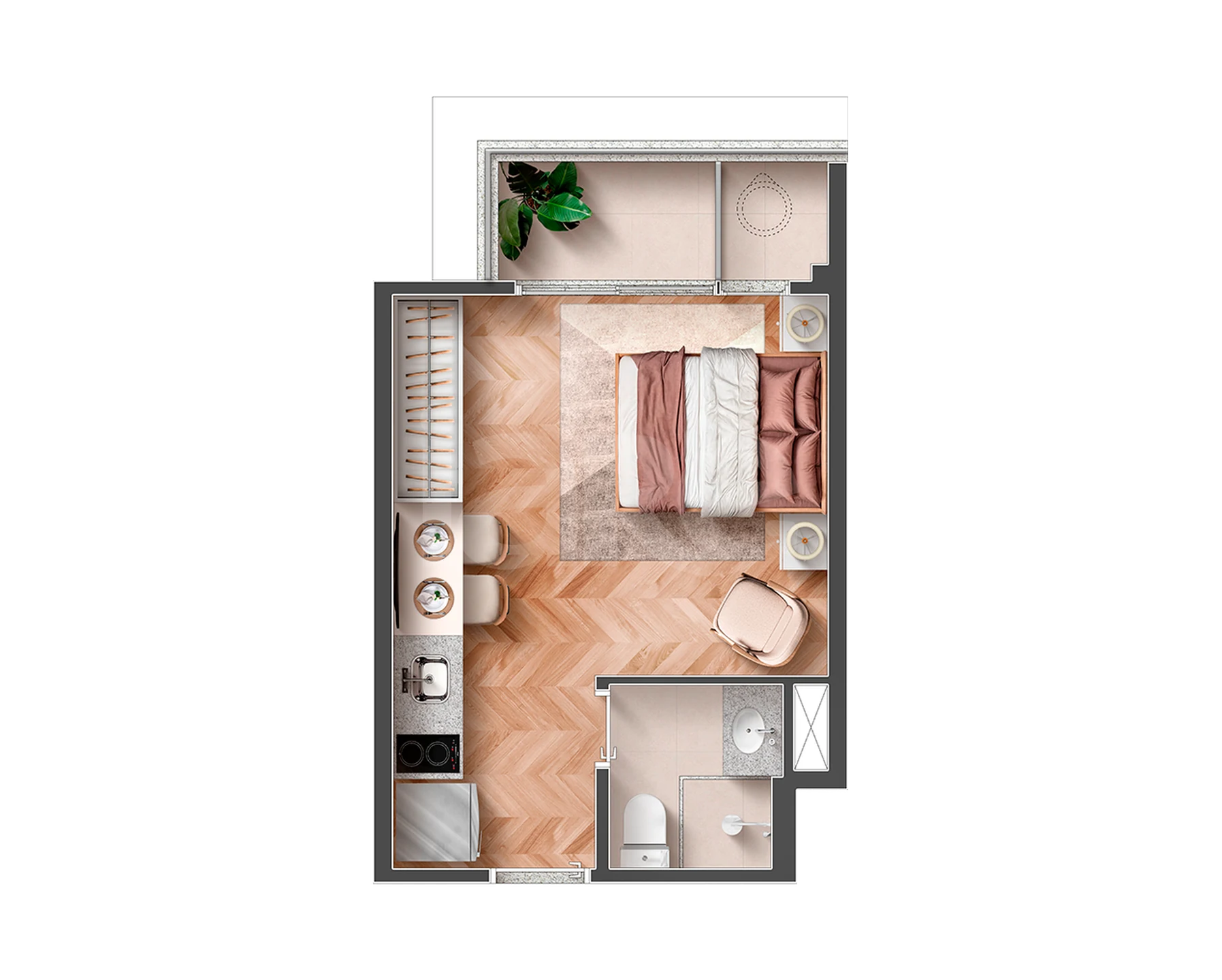 Planta — Studio 26,04 m²