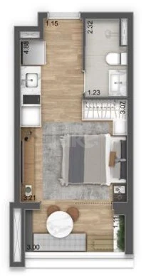 Planta — Studio 24,91 m²