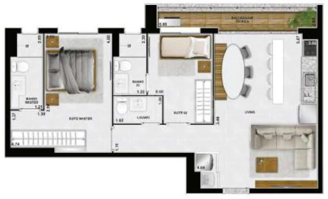 Planta — Apartamento 76,64 m²