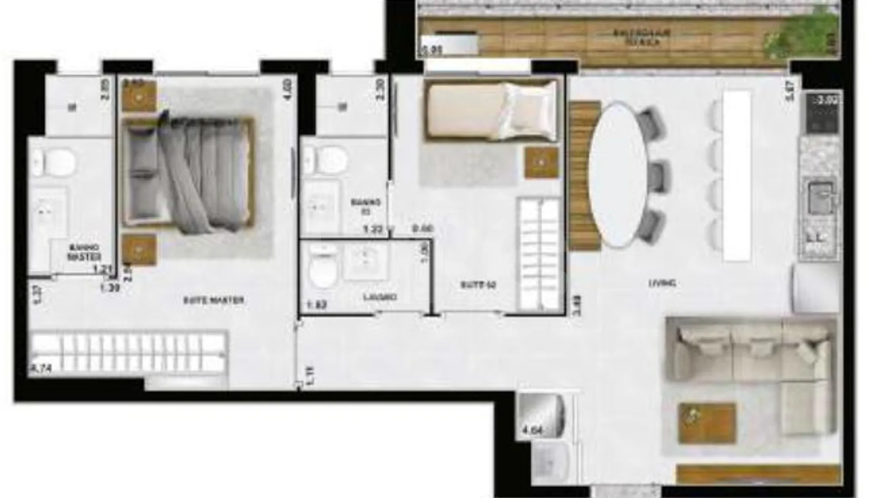 Planta — Apartamento 76,64 m²