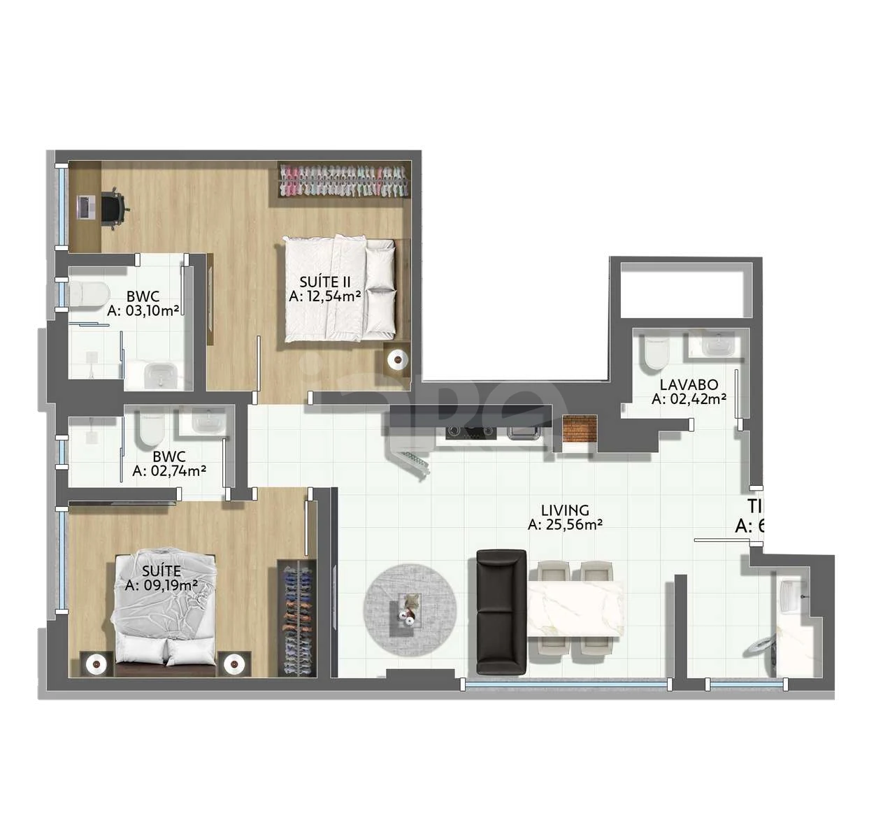 Planta — Apartamento 66,64 m²