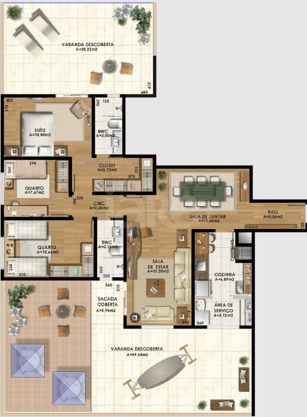 Planta — Cobertura Duplex 200,43 m² · 1º pavimento