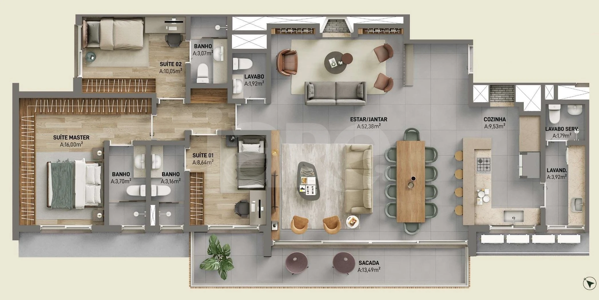 Planta — Apartamento 155,88 m²