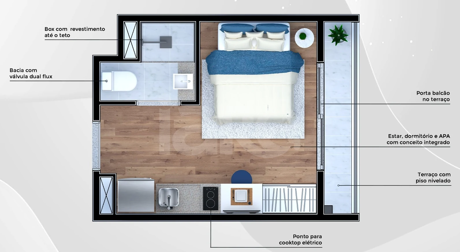 Planta — Studio 16,83 m²
