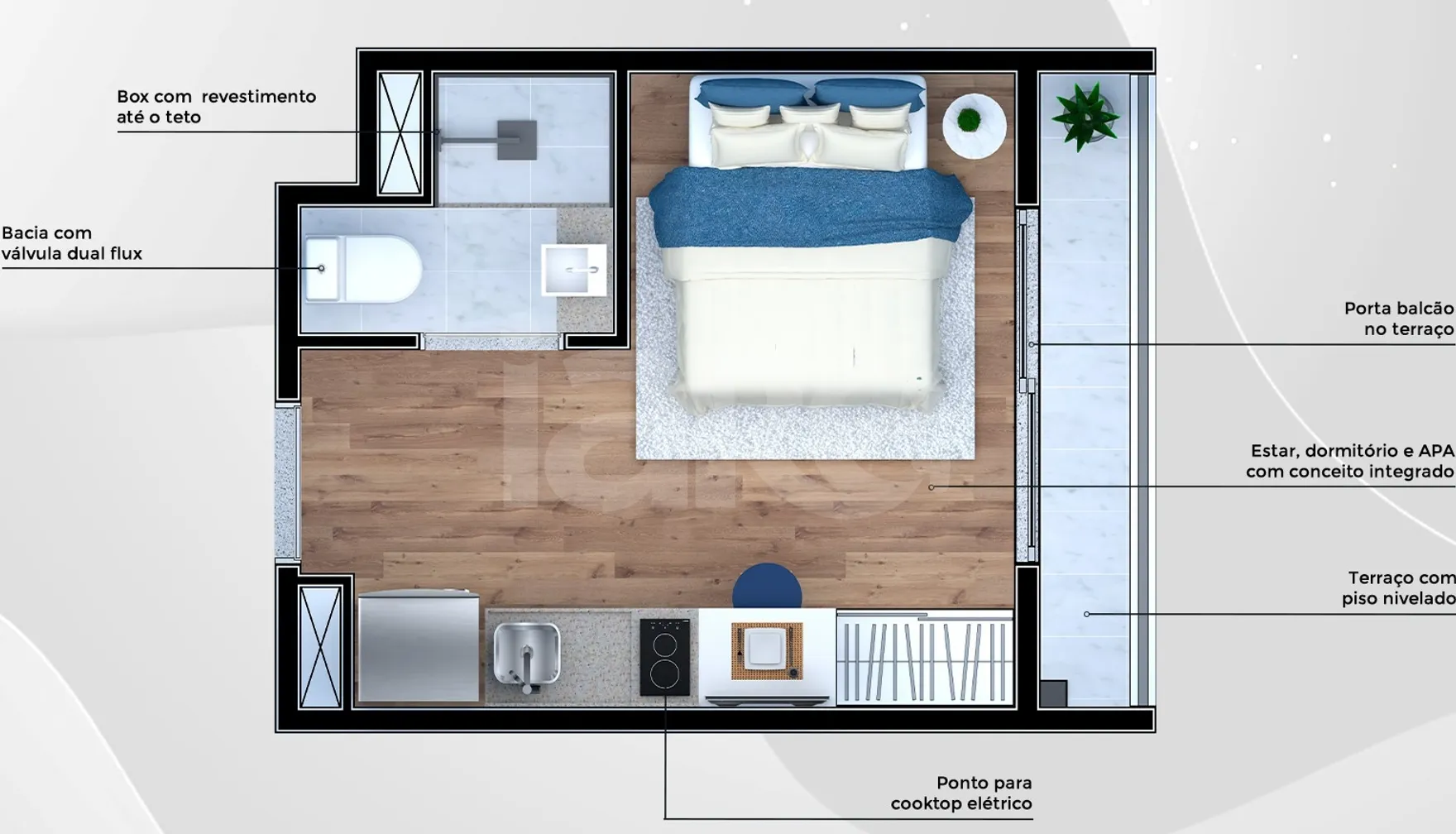 Planta — Studio 16,83 m²