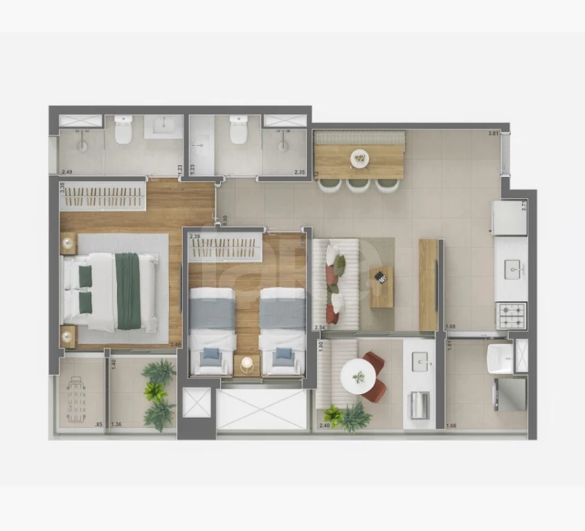 Planta — Apartamento 61,12 m²