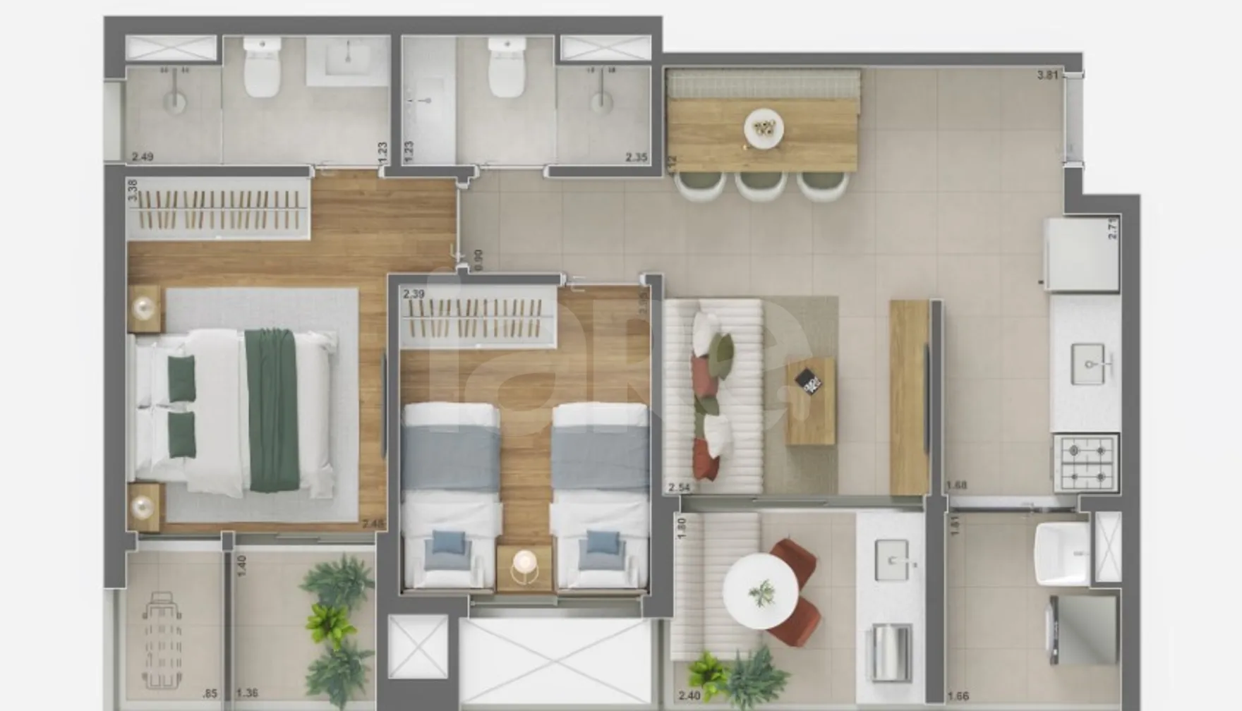 Planta — Apartamento 61,12 m²