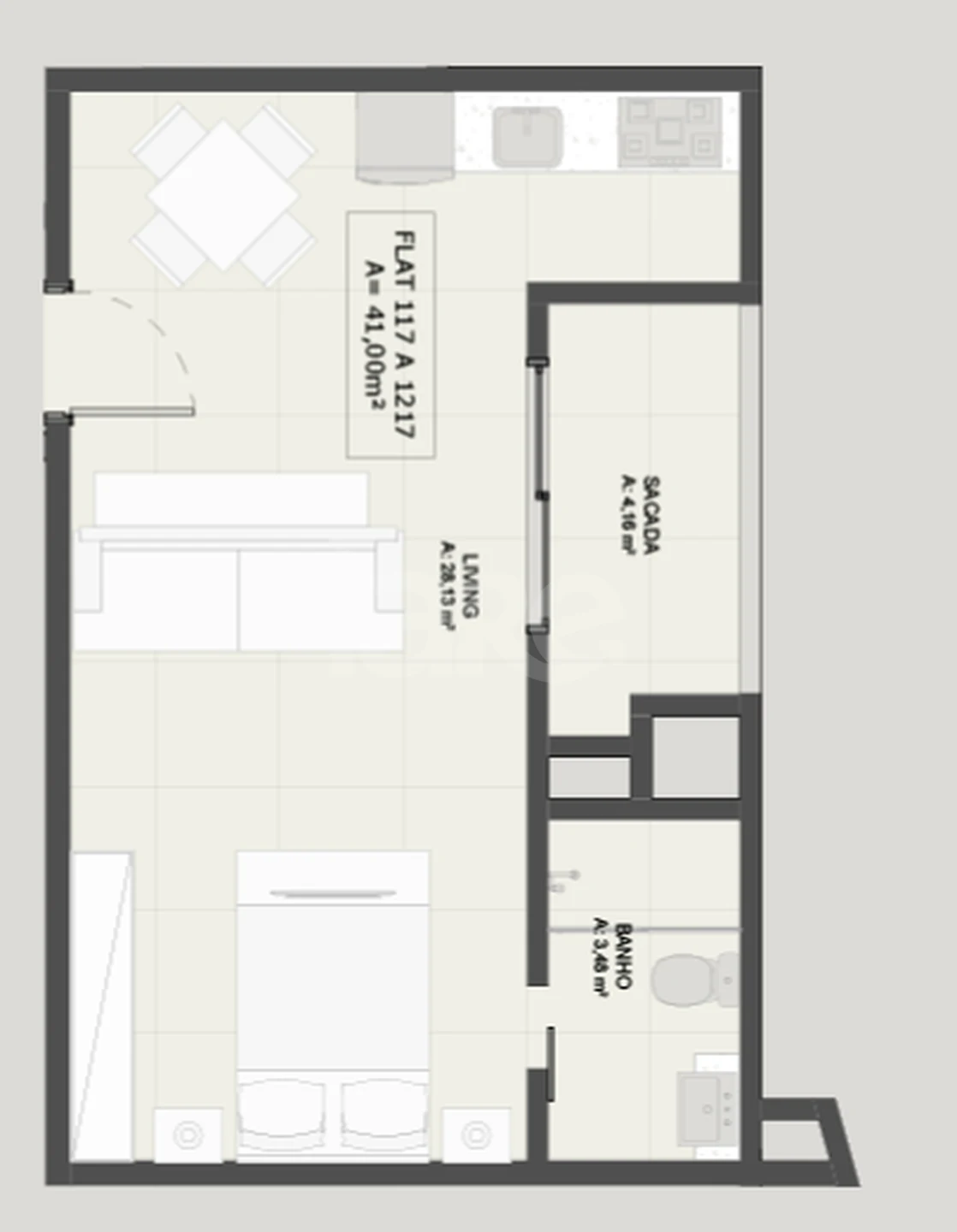 Planta — Studio 41 m²