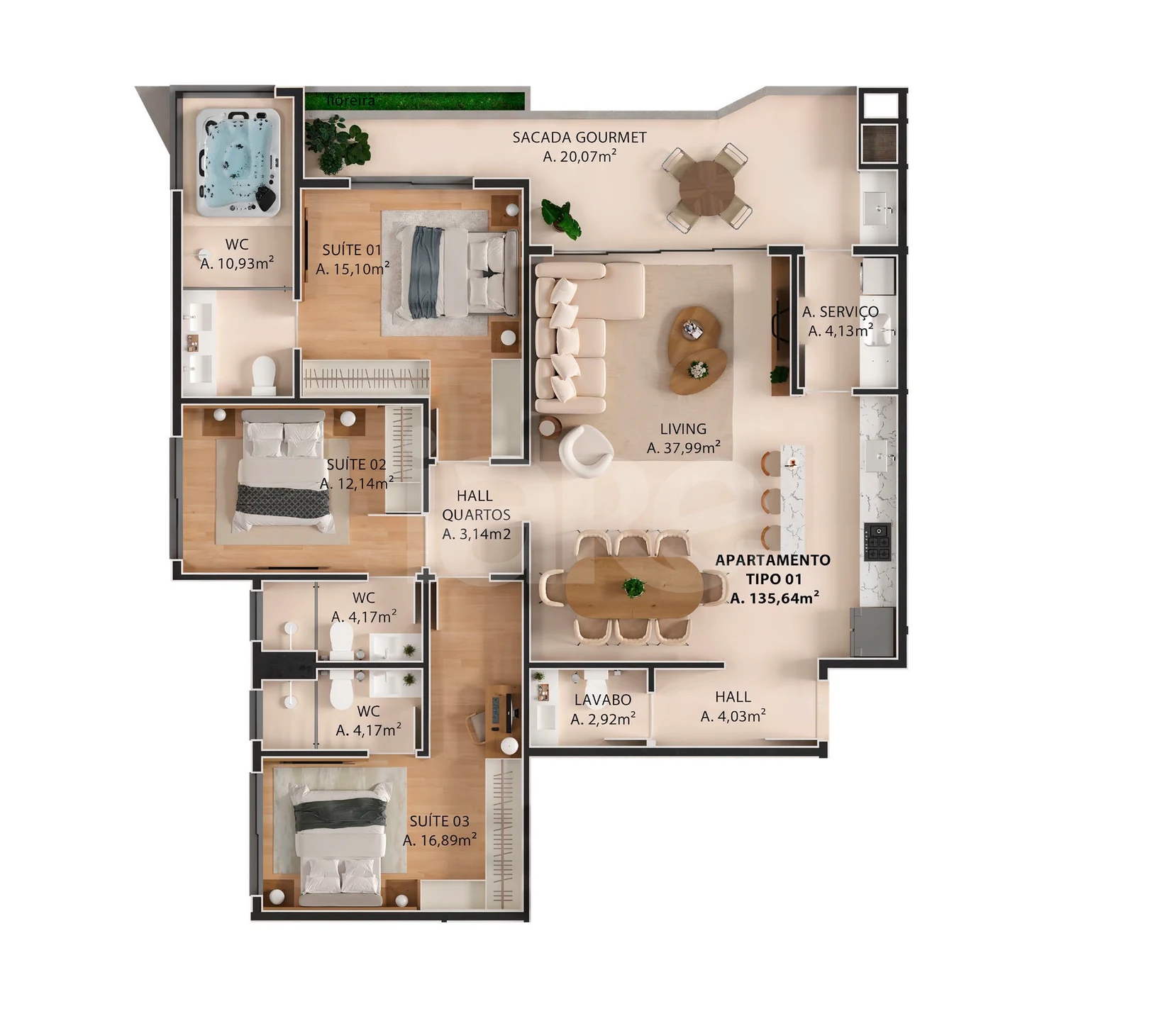 Planta — Apartamento 135,64 m²