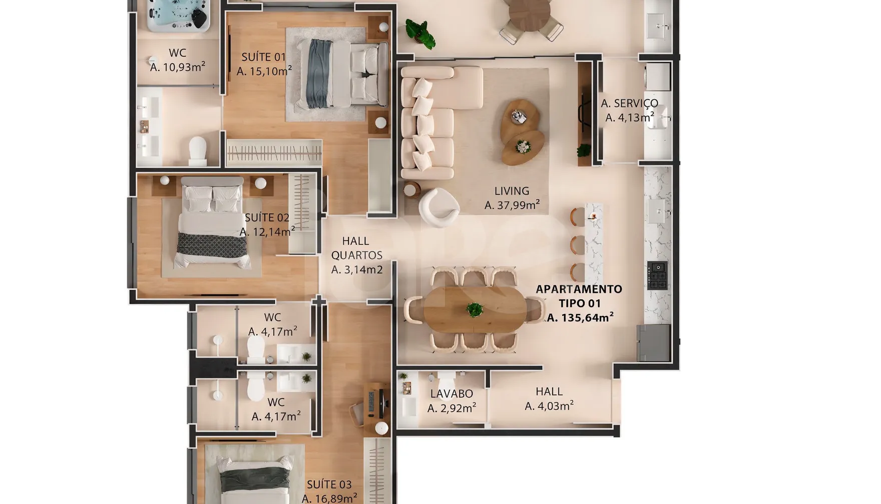 Planta — Apartamento 135,64 m²