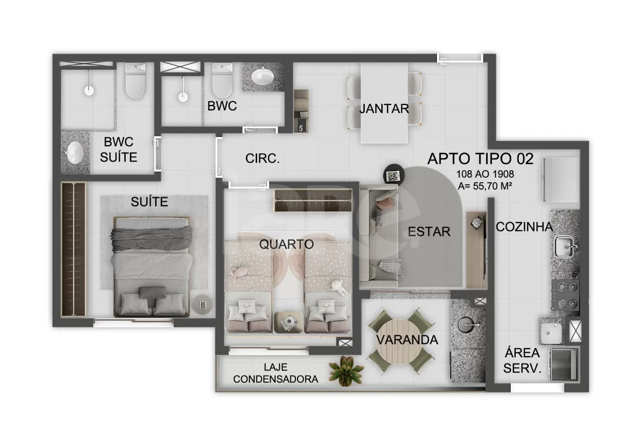 Planta — Apartamento 55,7 m²