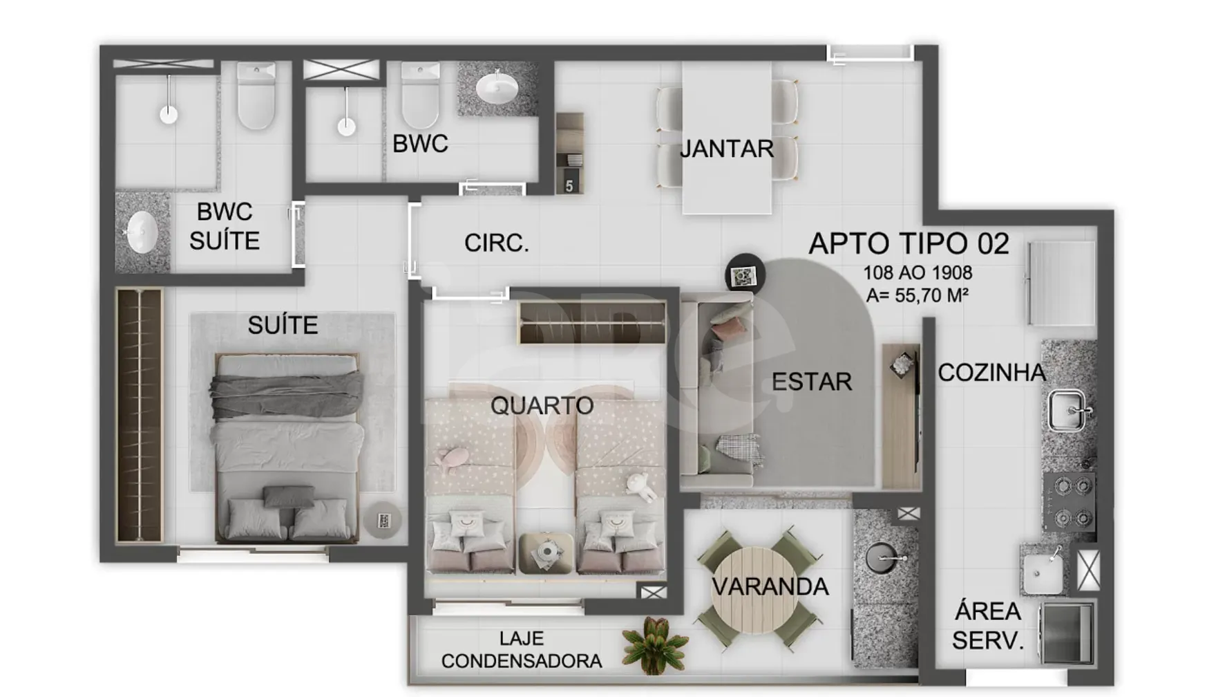 Planta — Apartamento 55,7 m²