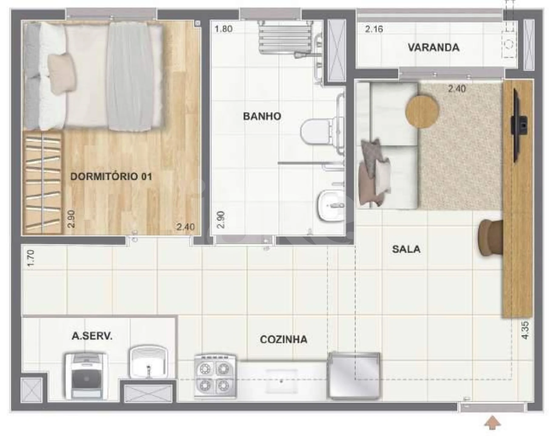 Planta — Apartamento 38,41 m²