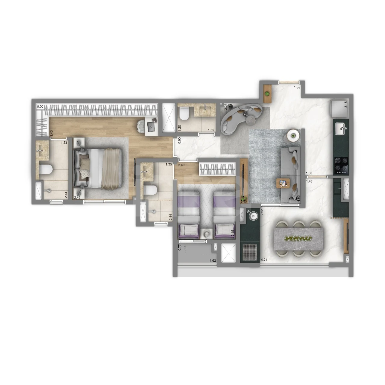 Planta — Apartamento 74,75 m²