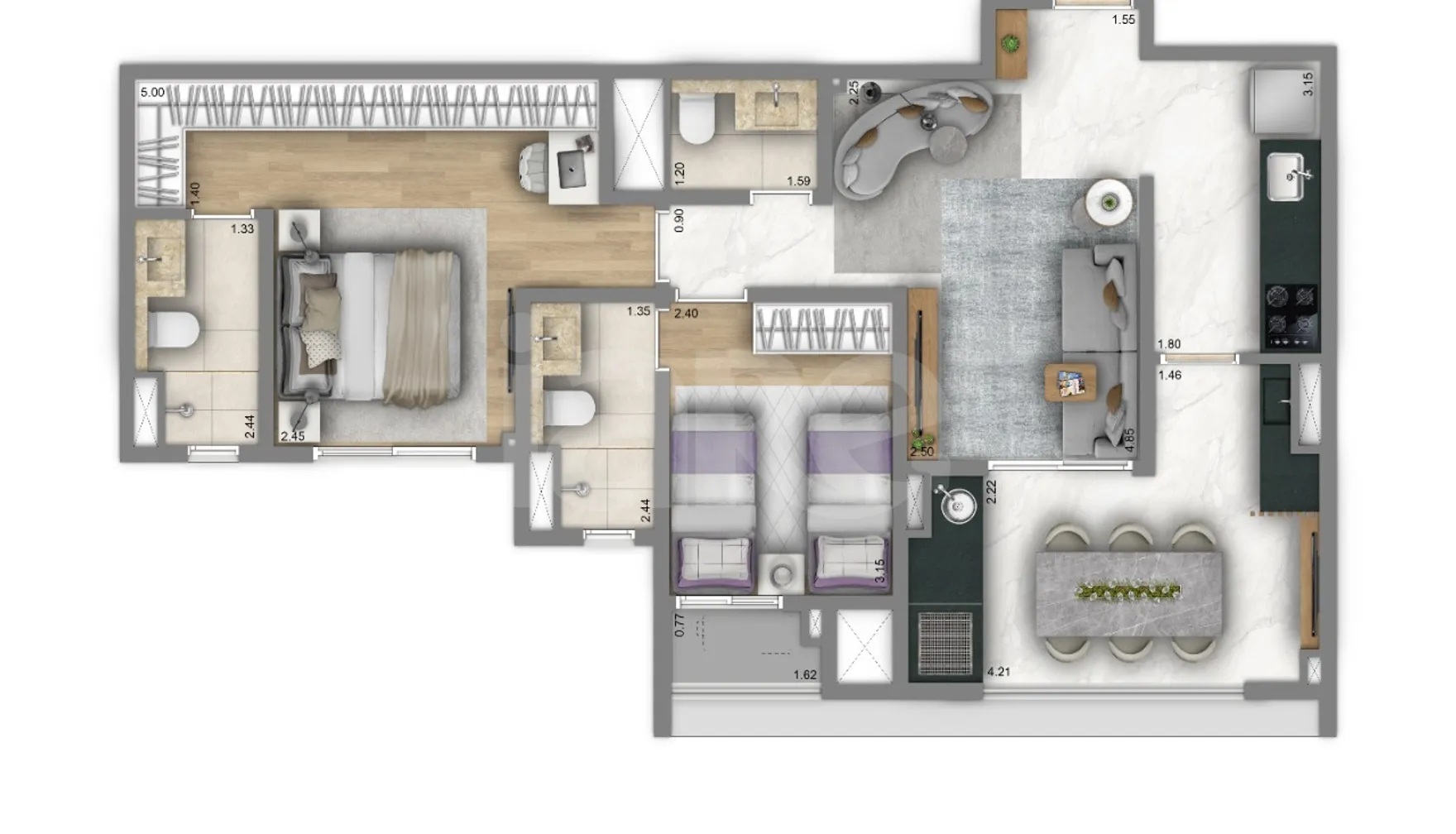 Planta — Apartamento 74,75 m²