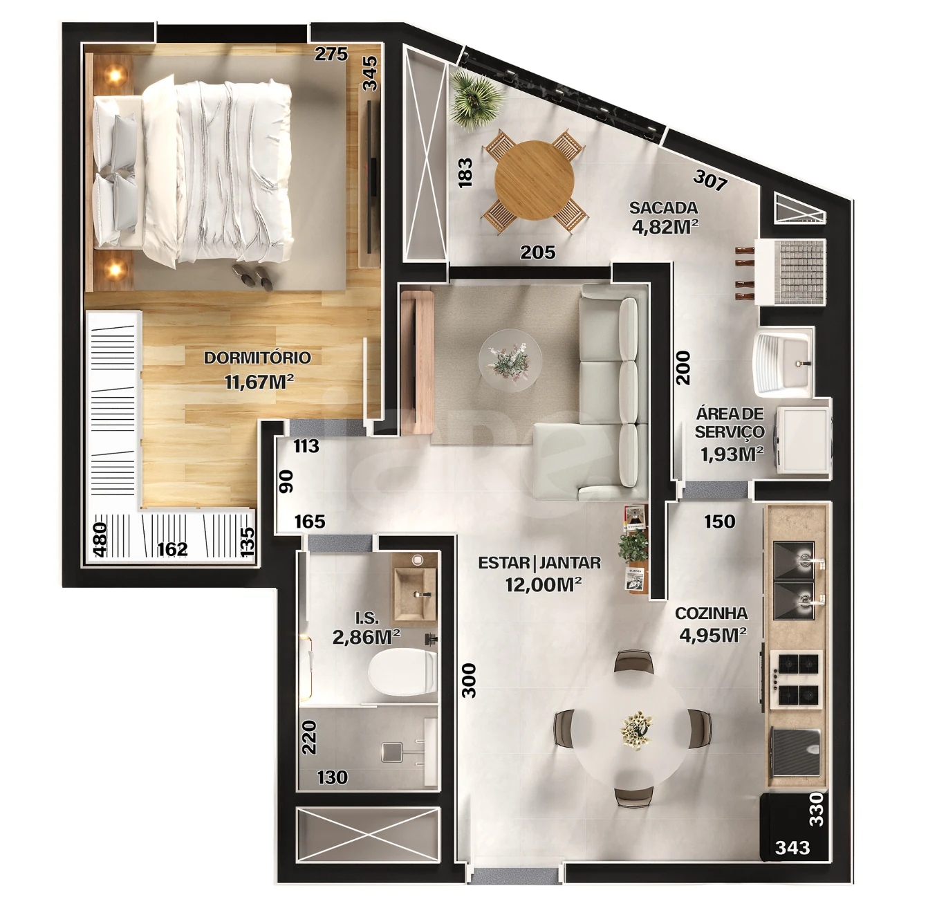 Planta — Apartamento 46,4 m²