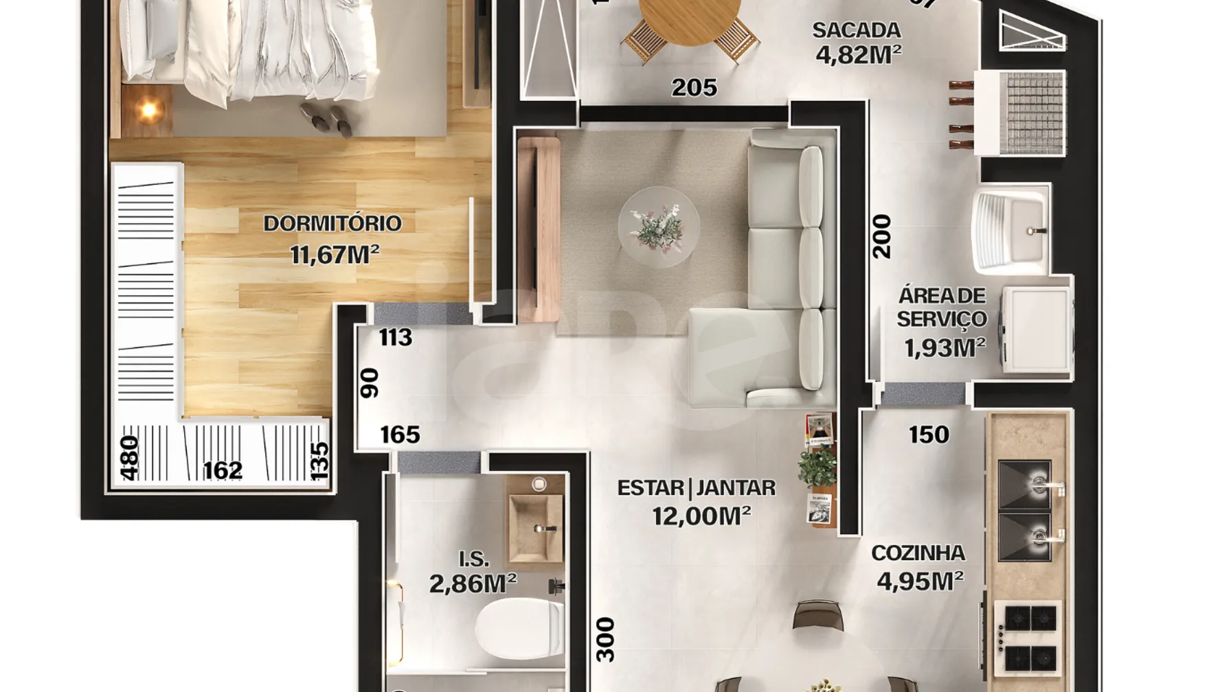 Planta — Apartamento 46,4 m²
