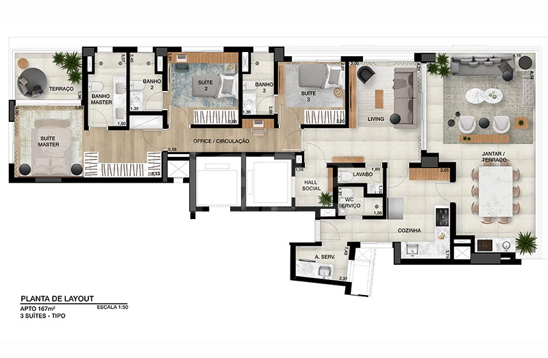 Planta — Apartamento 167,07 m²