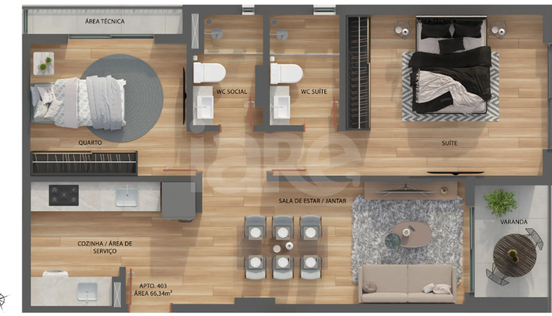 Planta — Apartamento 66,32 m²