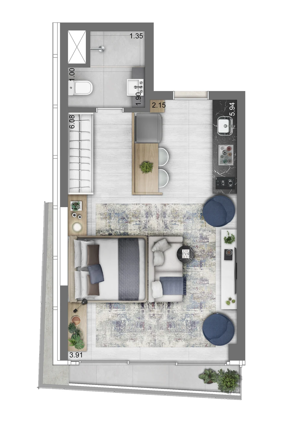 Planta — Studio 38,32 m²