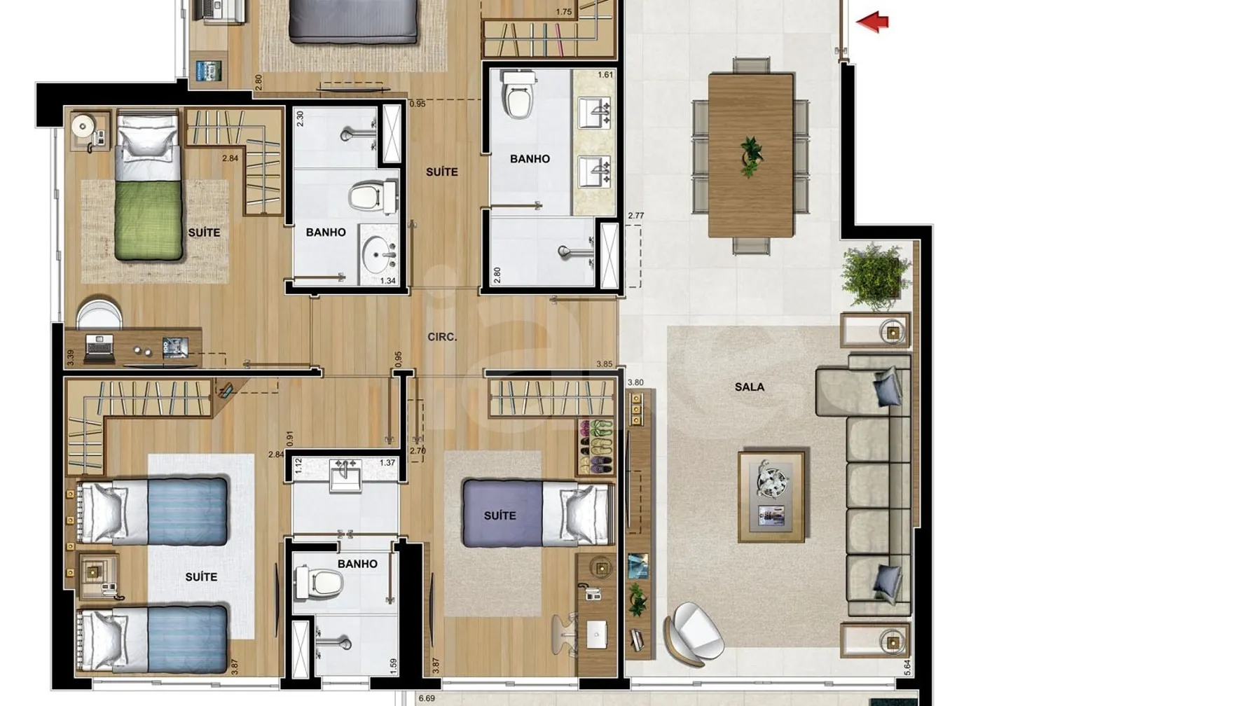 Planta — Apartamento 160,2 m²