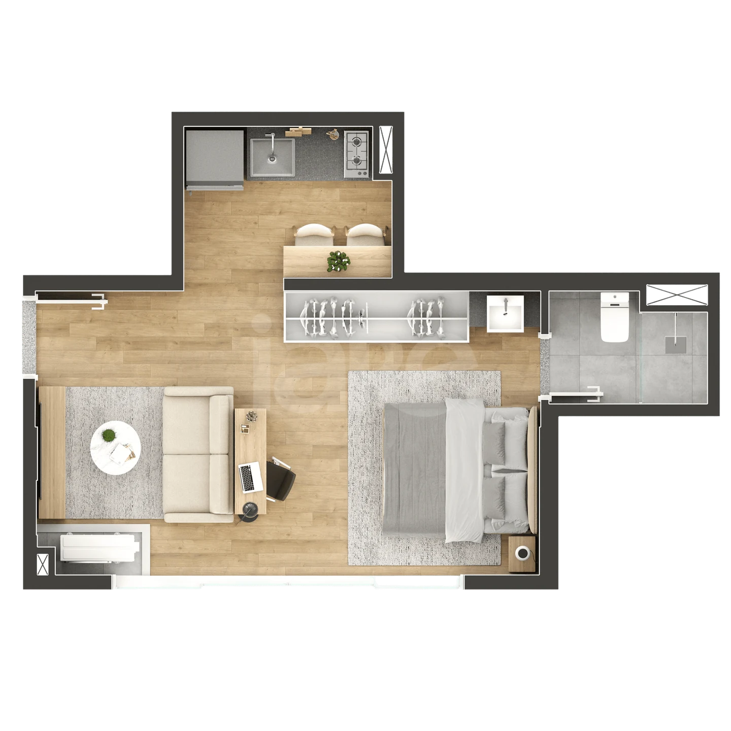 Planta — Studio 26,77 m²