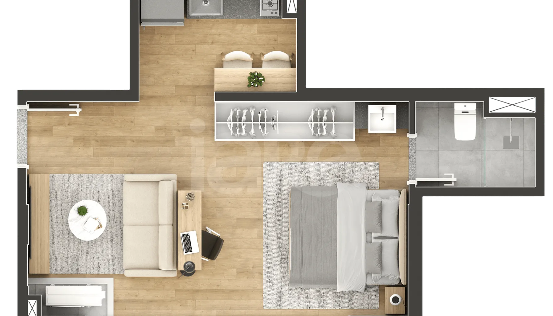 Planta — Studio 26,77 m²