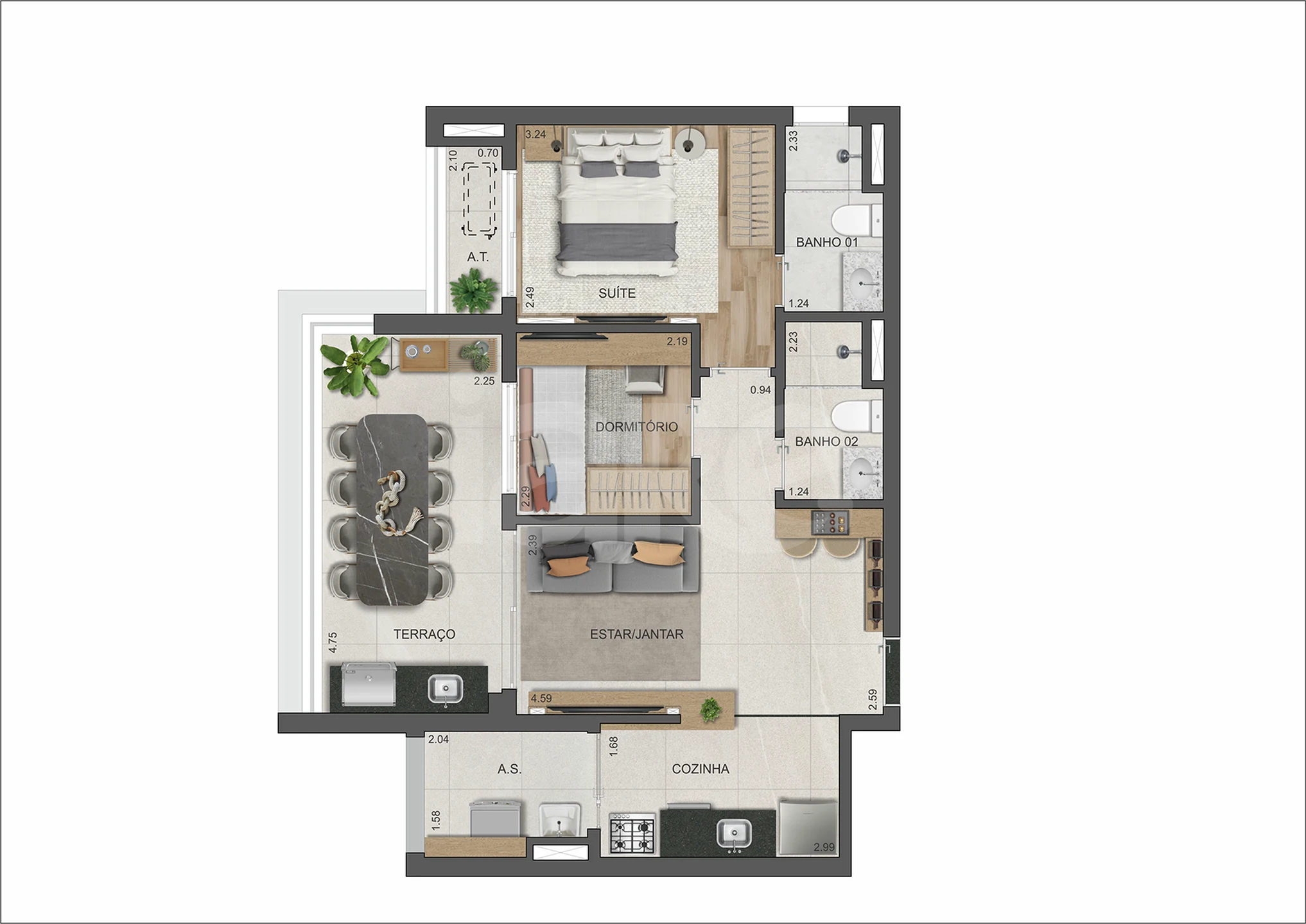 Planta — Apartamento 60,98 m²