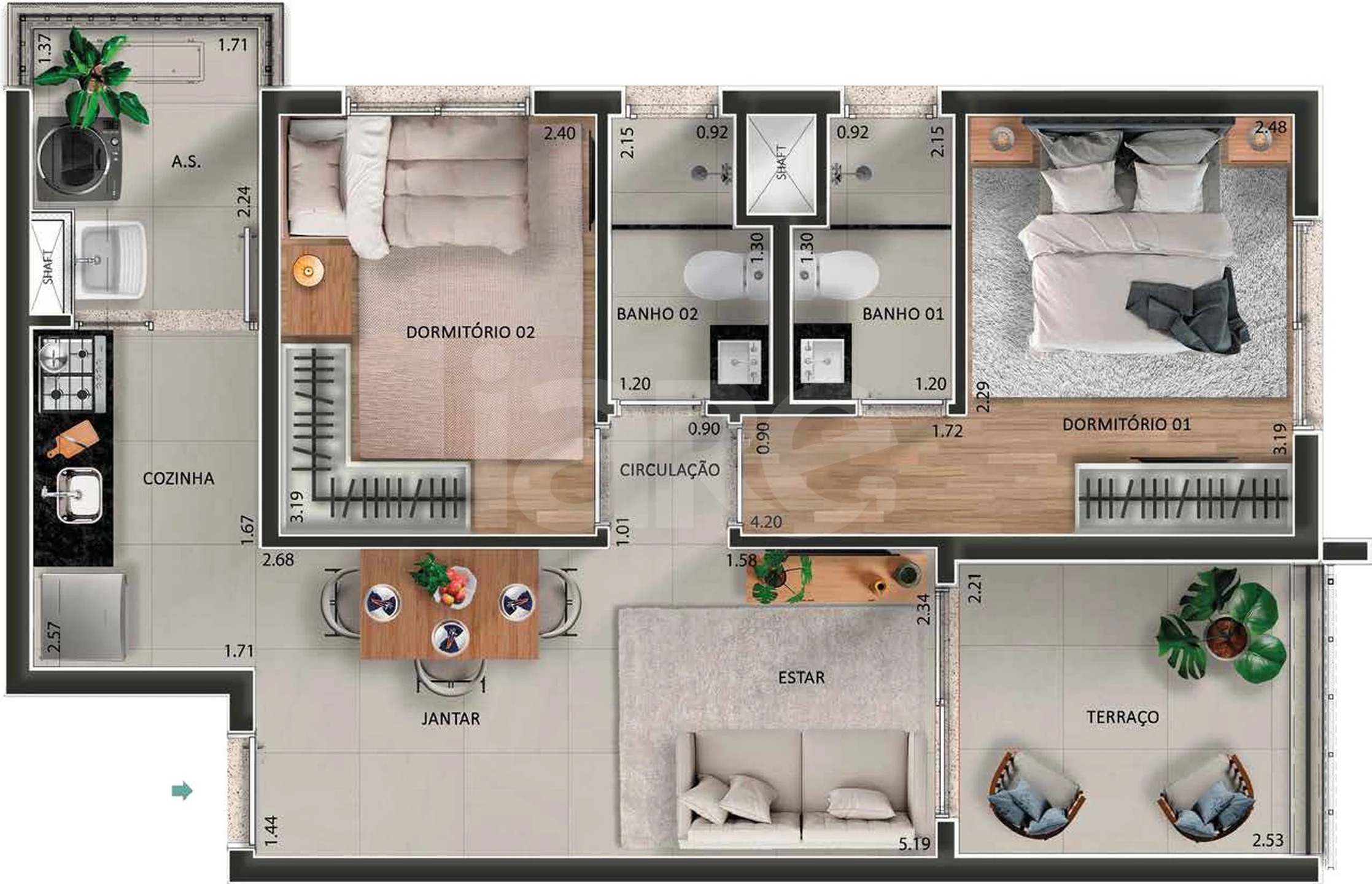 Planta — Apartamento 58,8 m²