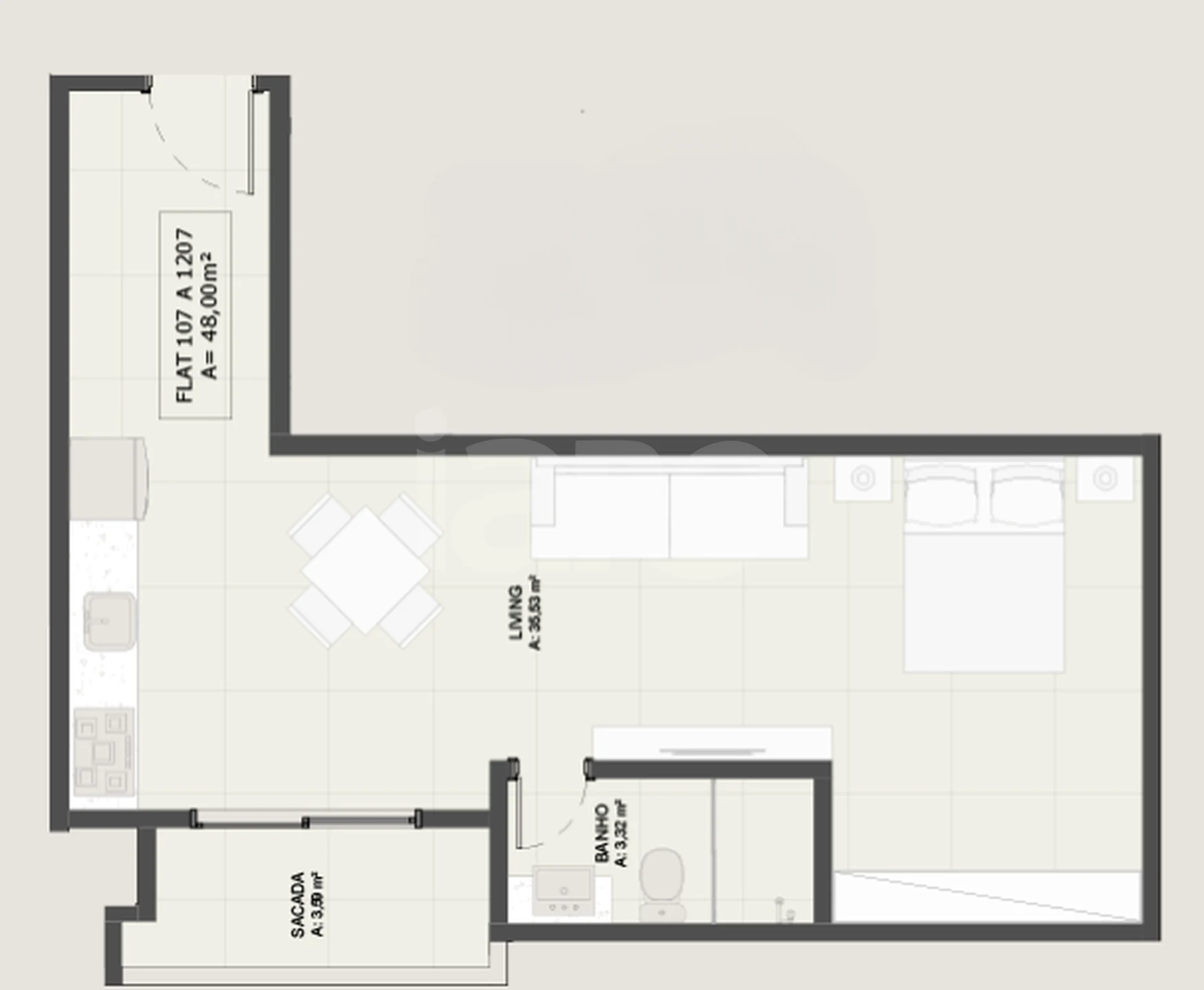 Planta — Studio 48 m²
