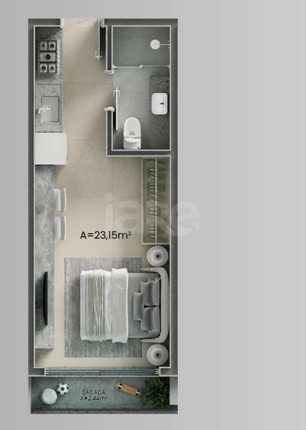 Planta — Studio 25,59 m²