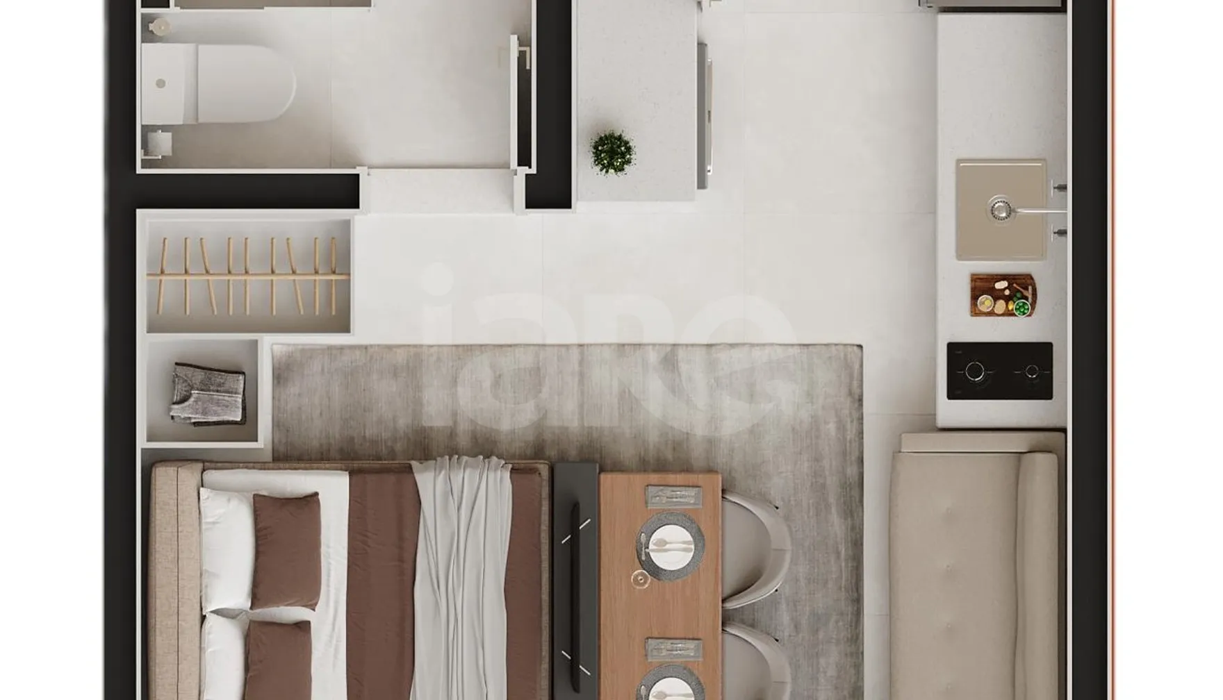 Planta — Studio 22,14 m²
