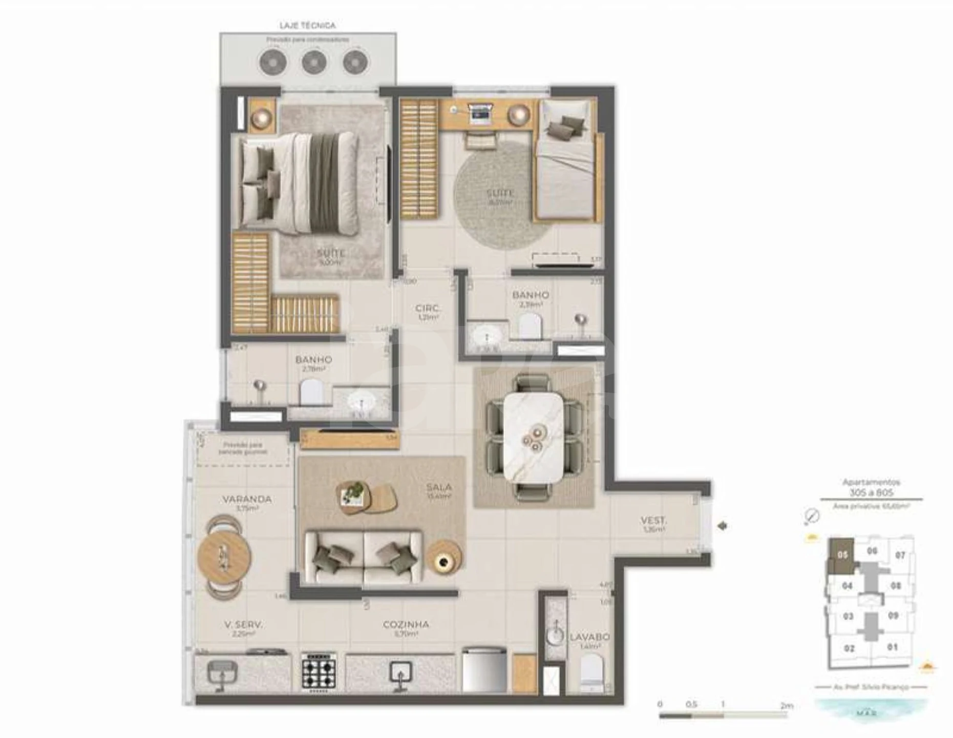 Planta — Apartamento 65,65 m²