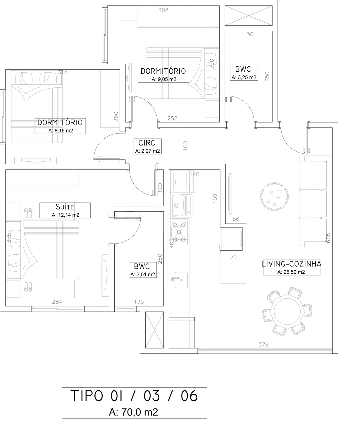 Planta — Apartamento 70 m²