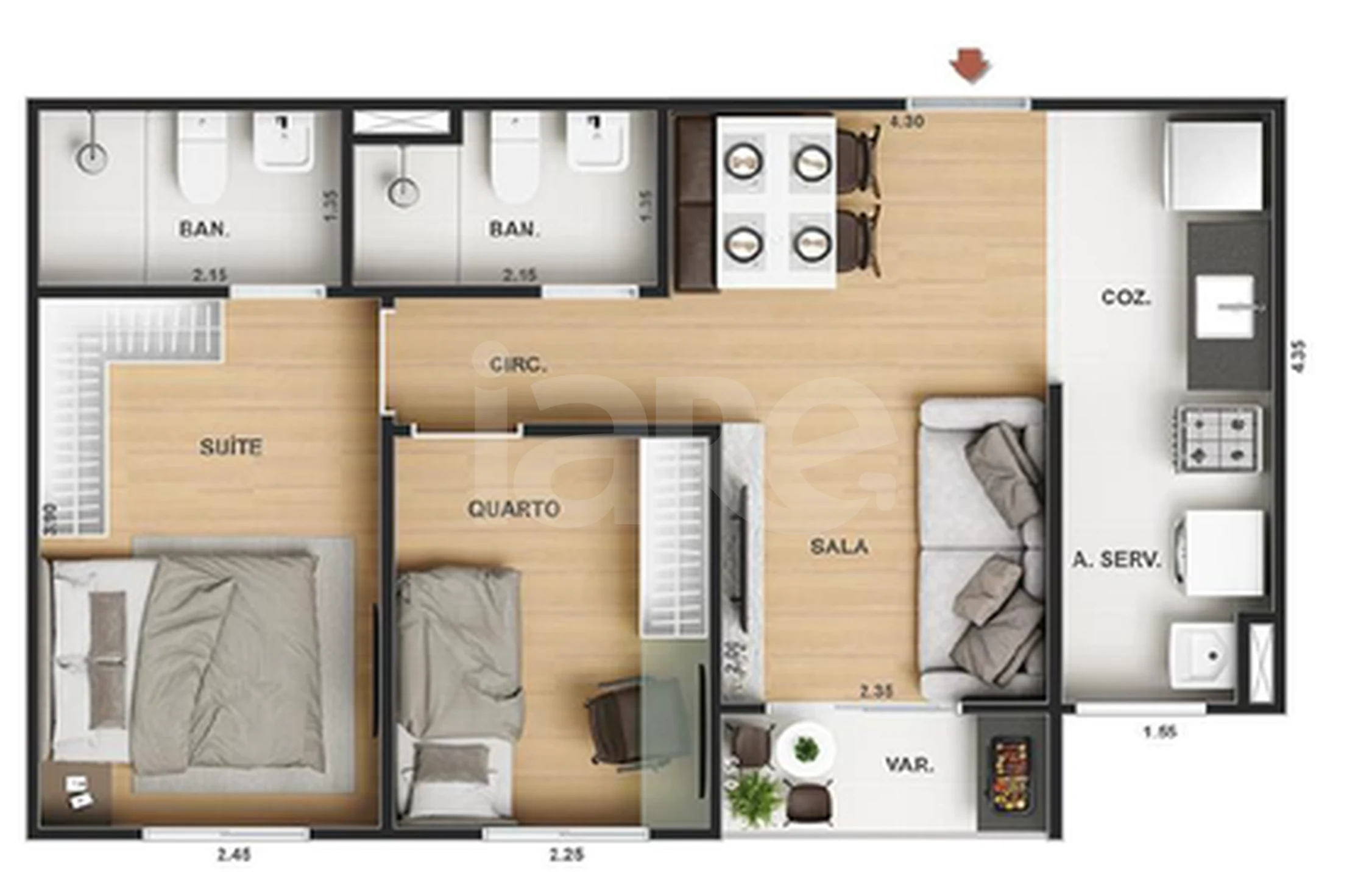 Planta — Apartamento 44,84 m²