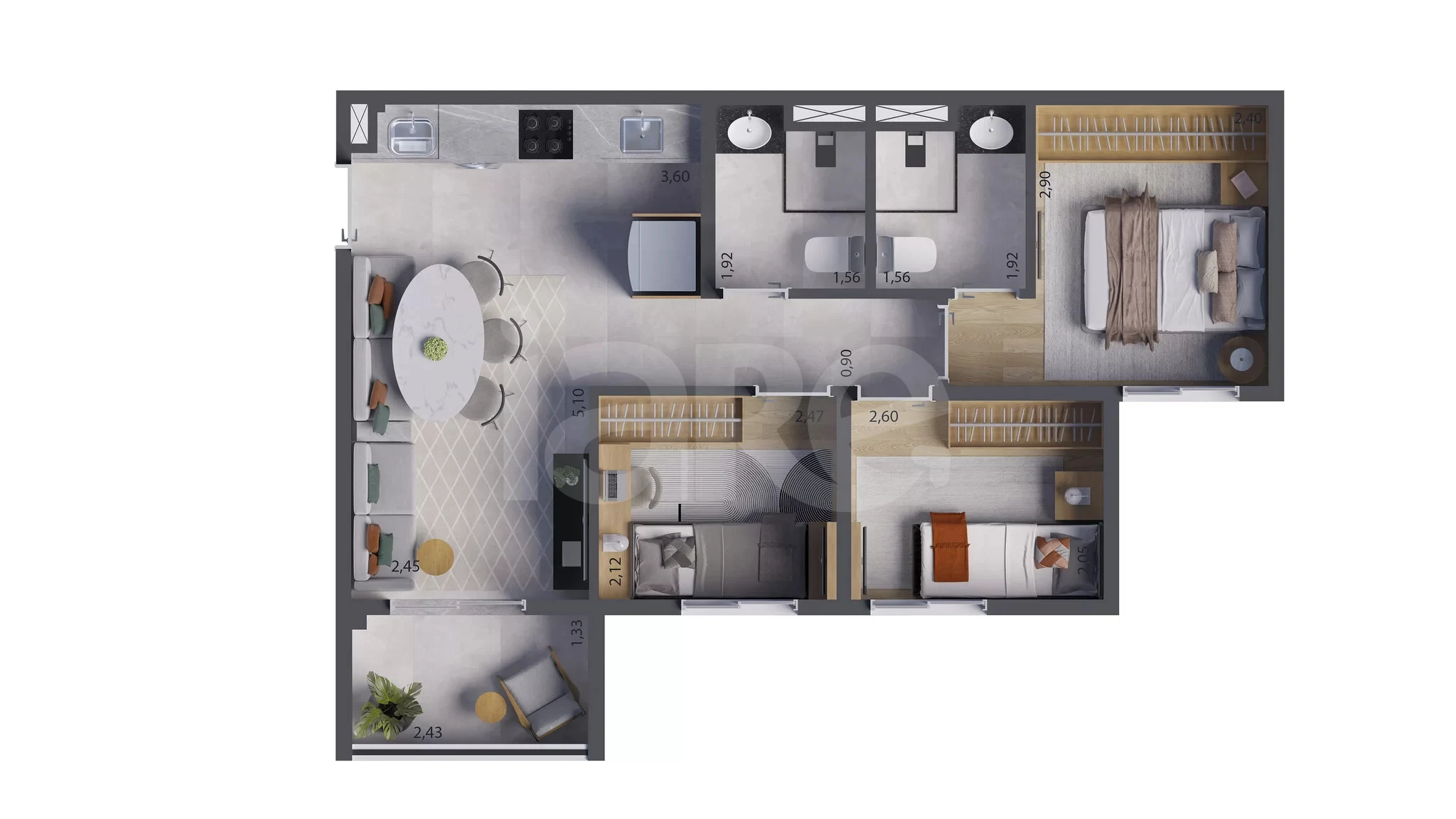 Planta — Apartamento 51,6 m²