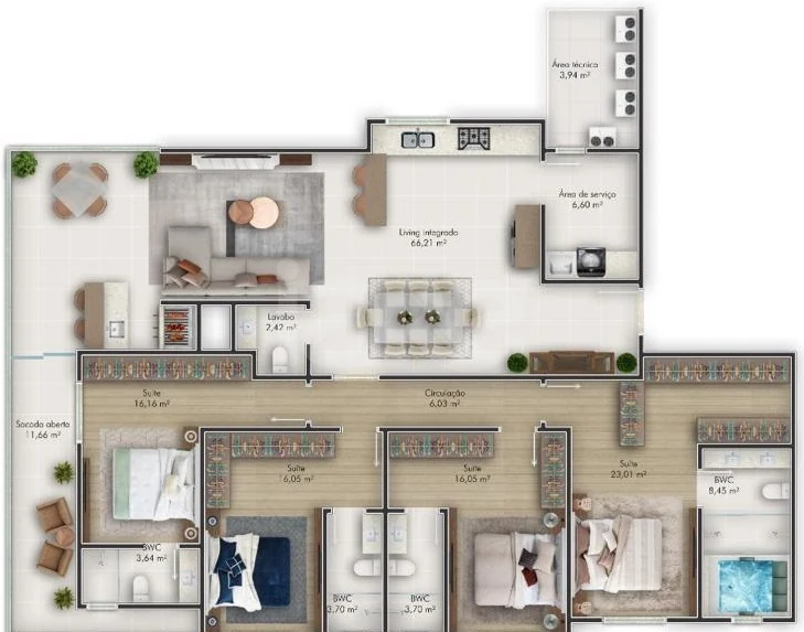 Planta — Apartamento 206,18 m²