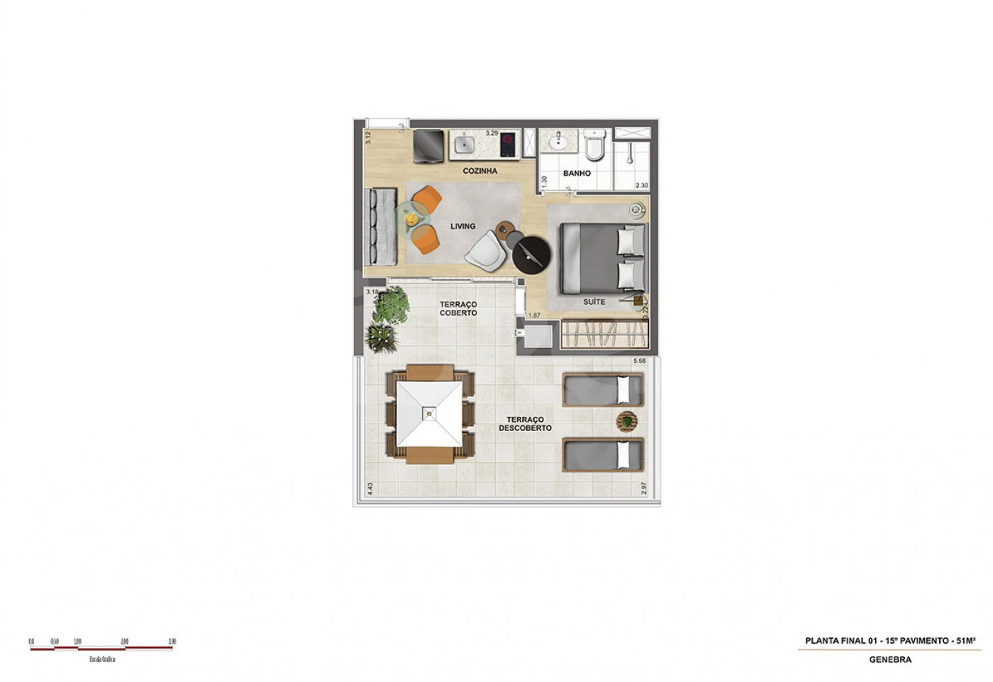 Planta — Studio 51,11 m²