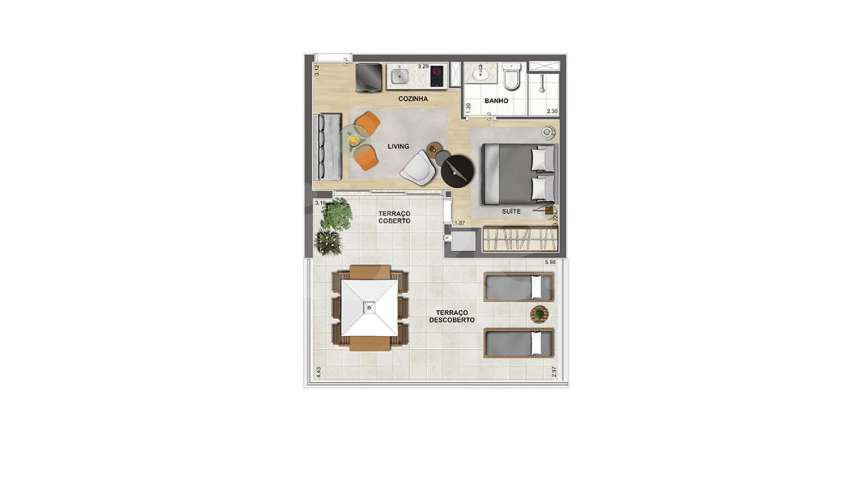 Planta — Studio 51,11 m²