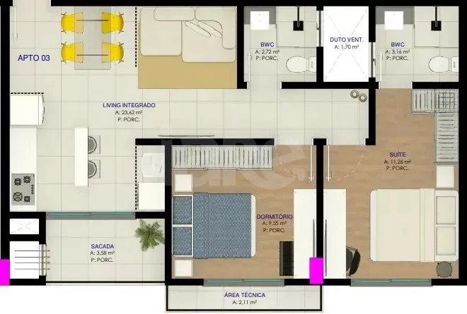 Planta — Apartamento 76,25 m²