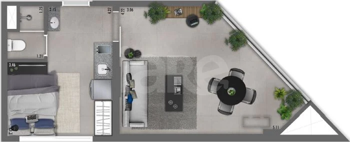 Planta — Studio 41,68 m²