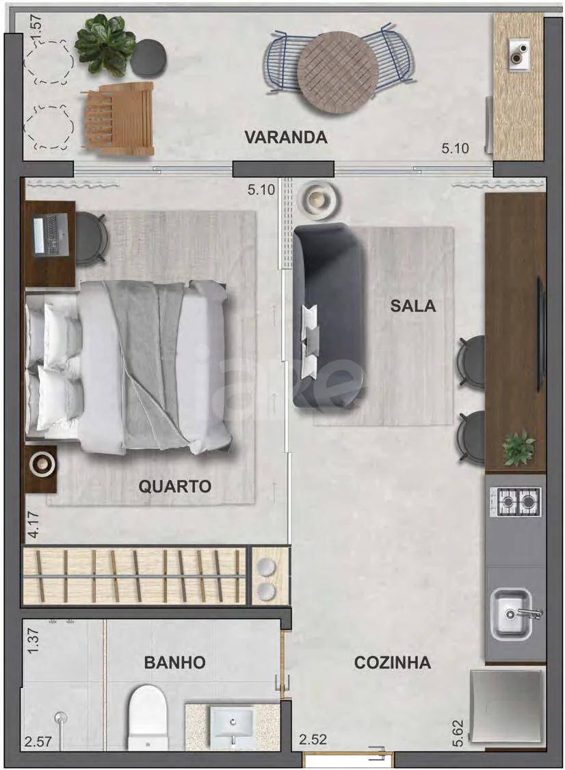 Planta — Studio 30,16 m²