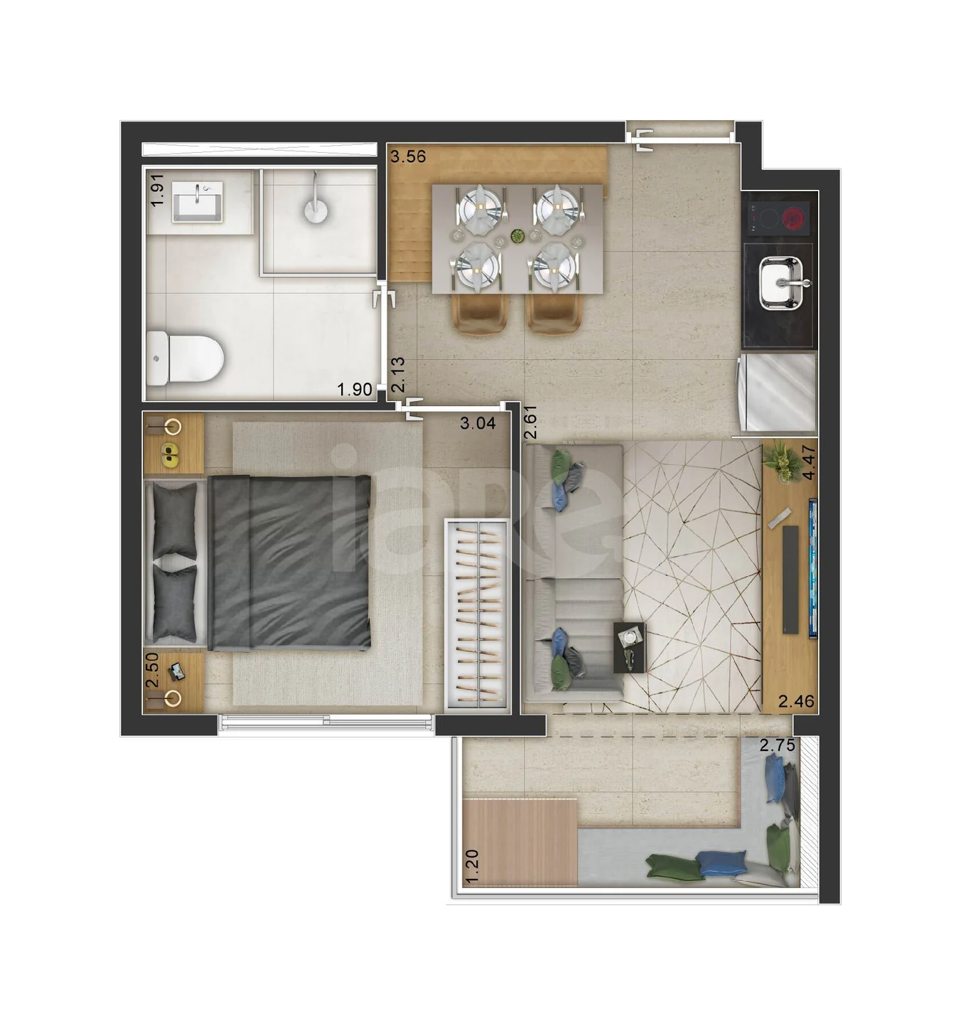 Planta — Apartamento 34,11 m²