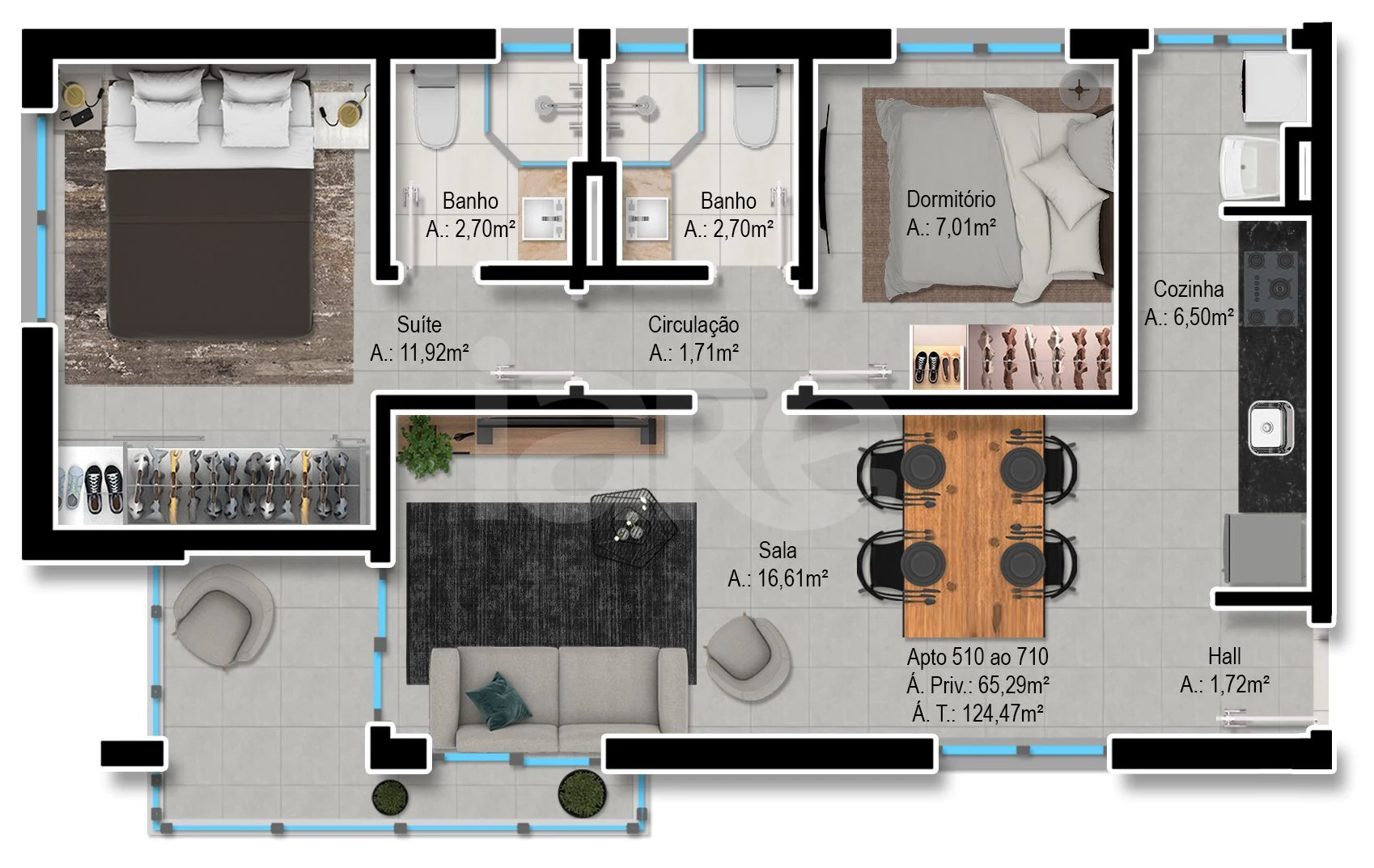Planta — Apartamento 65,29 m²