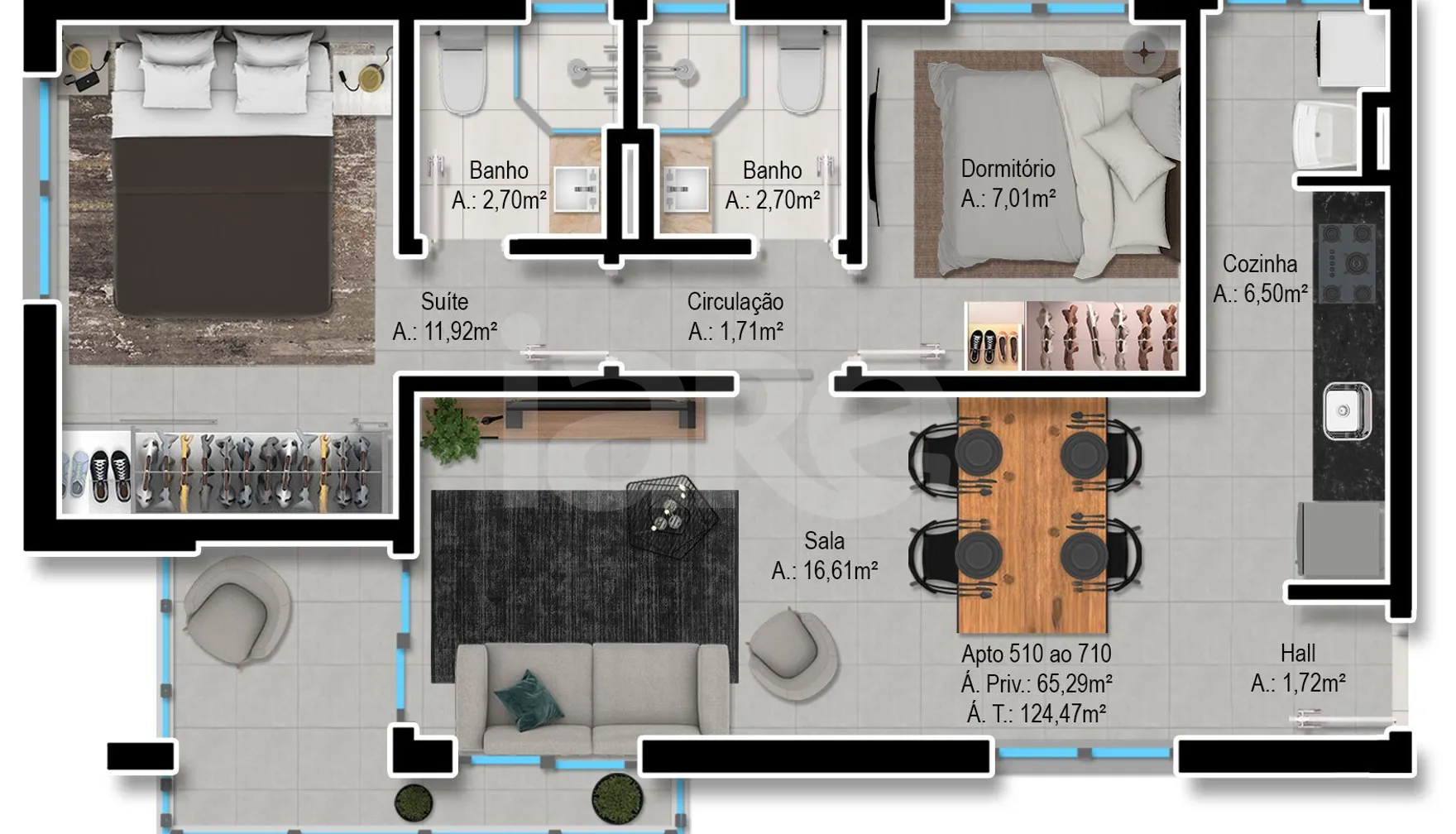 Planta — Apartamento 65,29 m²