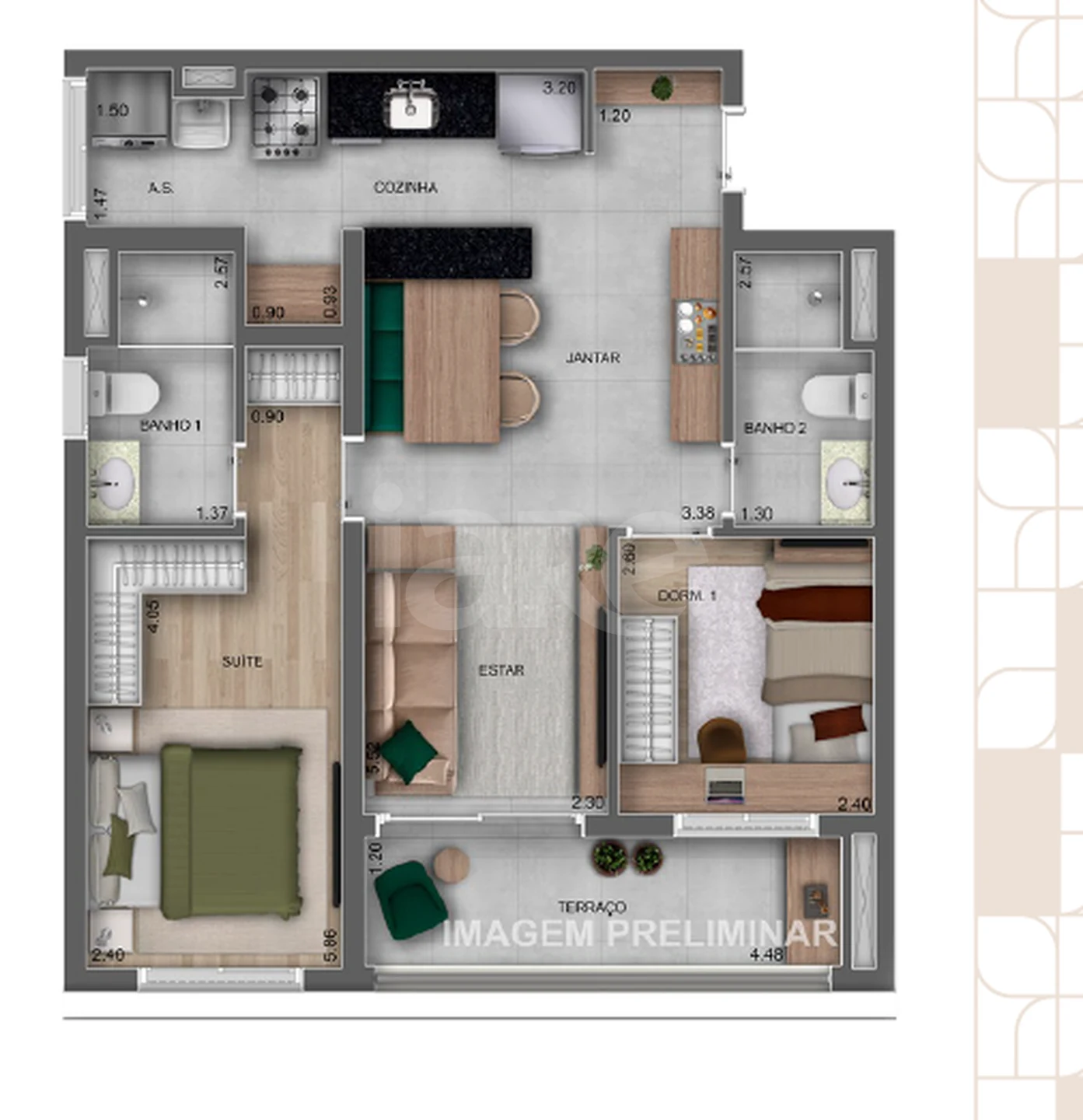 Planta — Apartamento 65,74 m²