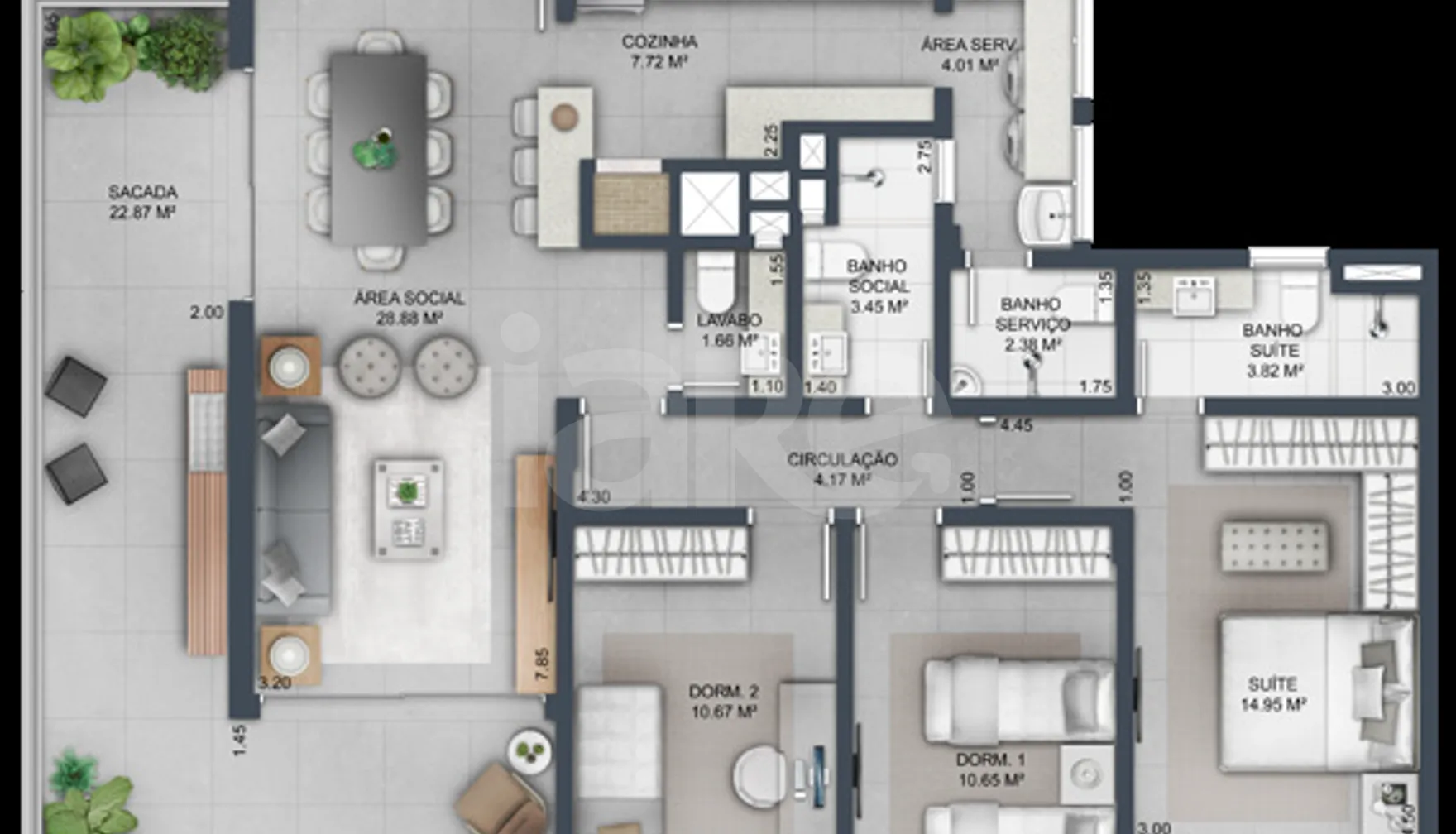 Planta — Apartamento 140,42 m²
