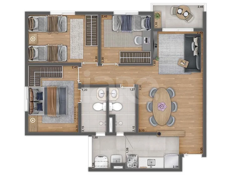 Planta — Apartamento 60,52 m²