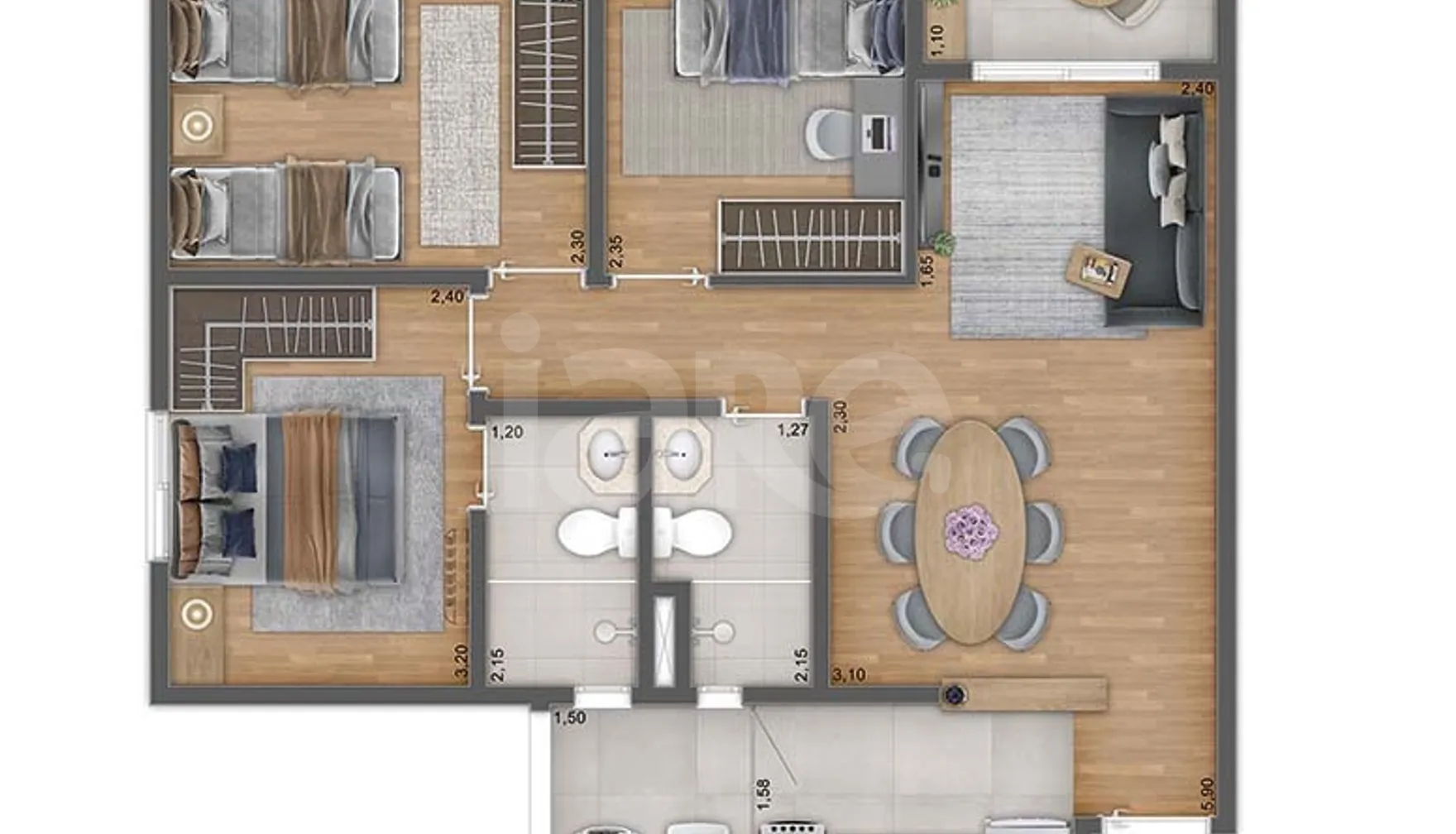 Planta — Apartamento 60,52 m²