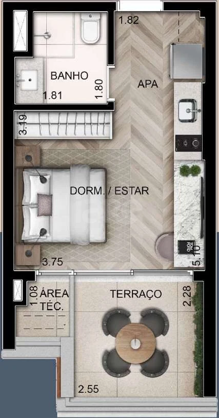 Planta — Studio 30,34 m²